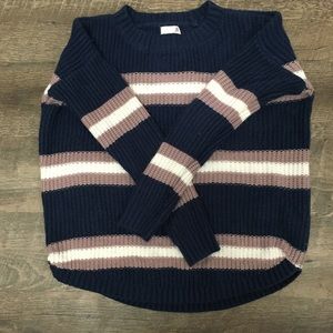 Navy blue purple and white striped sweater